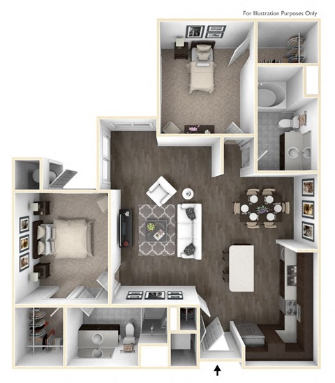 Floor plan for 2 beds, 2 baths, 1163 sqft